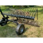 Field Tuff 60" Pine Straw Rake - 26 Spring Steel Tines, 12" Pneumatic Wheels, Lift Handle, Tow-Behind Yard Cleanup - Image 3